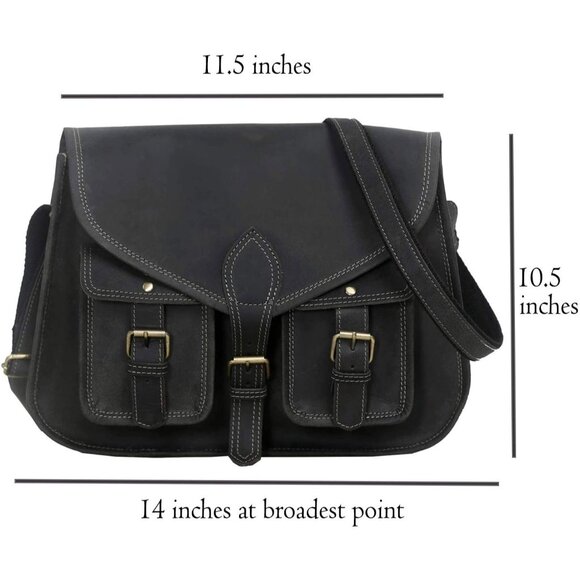 Women Charcoal Black Crossbody Satchel Ladies Tote Travel Leather Shoulder Bag - Picture 9 of 9